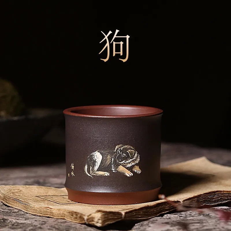 Zanghutianxia Zodiac Master Cup Country Aid Zhu Qianbing Yixing Purple Stand Tea Cup Hand Painted Tea Cup