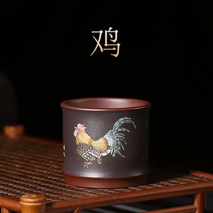 Zanghutianxia Zodiac Master Cup Country Aid Zhu Qianbing Yixing Purple Stand Tea Cup Hand Painted Tea Cup