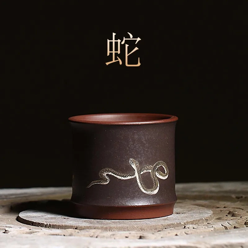 Zanghutianxia Zodiac Master Cup Country Aid Zhu Qianbing Yixing Purple Stand Tea Cup Hand Painted Tea Cup