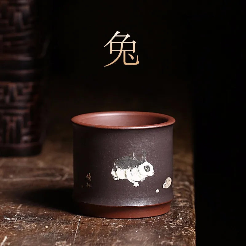 Zanghutianxia Zodiac Master Cup Country Aid Zhu Qianbing Yixing Purple Stand Tea Cup Hand Painted Tea Cup