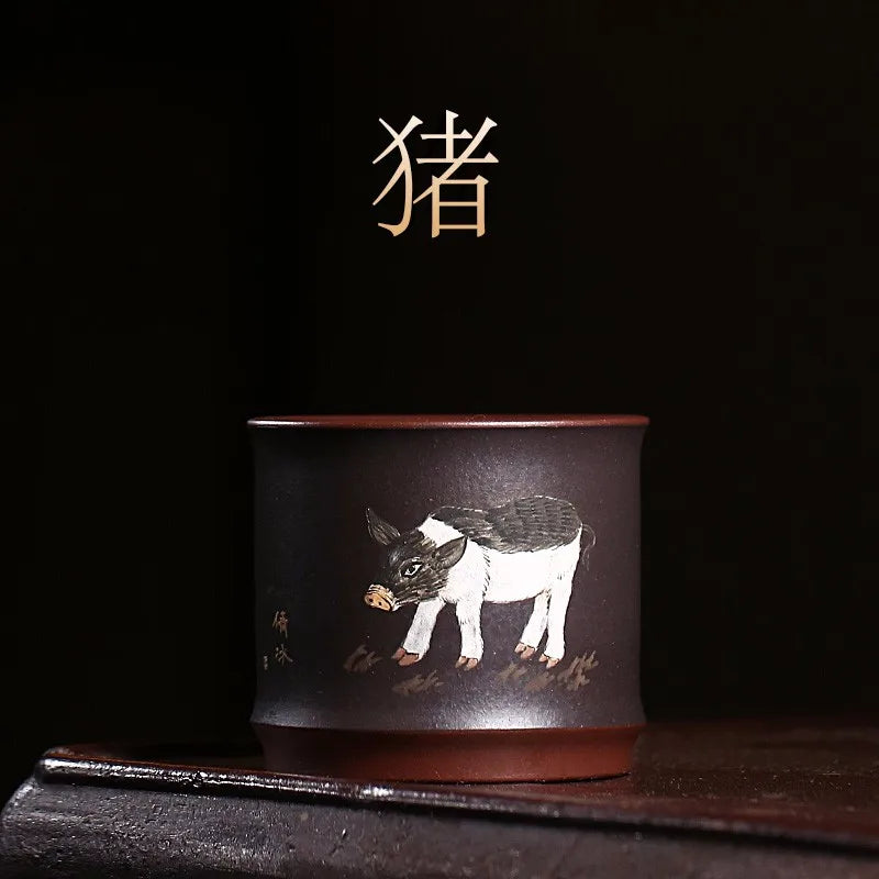 Zanghutianxia Zodiac Master Cup Country Aid Zhu Qianbing Yixing Purple Stand Tea Cup Hand Painted Tea Cup