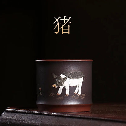 Zanghutianxia Zodiac Master Cup Country Aid Zhu Qianbing Yixing Purple Stand Tea Cup Hand Painted Tea Cup