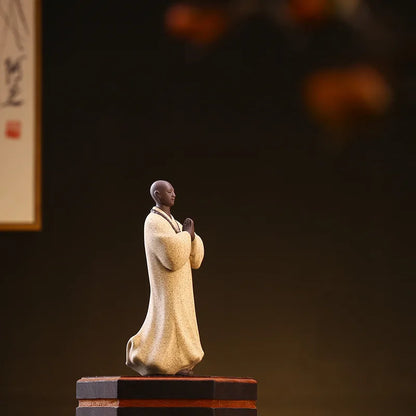 Zen Handicrafts, Ceramic Purple Sand Boutique Tea, Pet Little Monk Figure Decoration, Creative Desktop Landscape Decoration