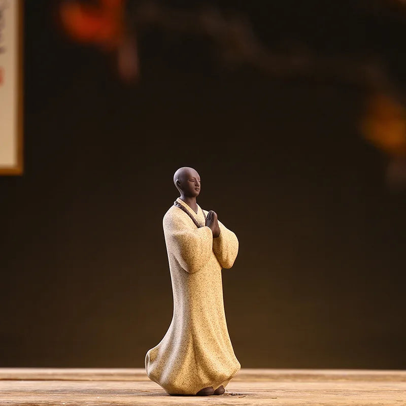 Zen Handicrafts, Ceramic Purple Sand Boutique Tea, Pet Little Monk Figure Decoration, Creative Desktop Landscape Decoration