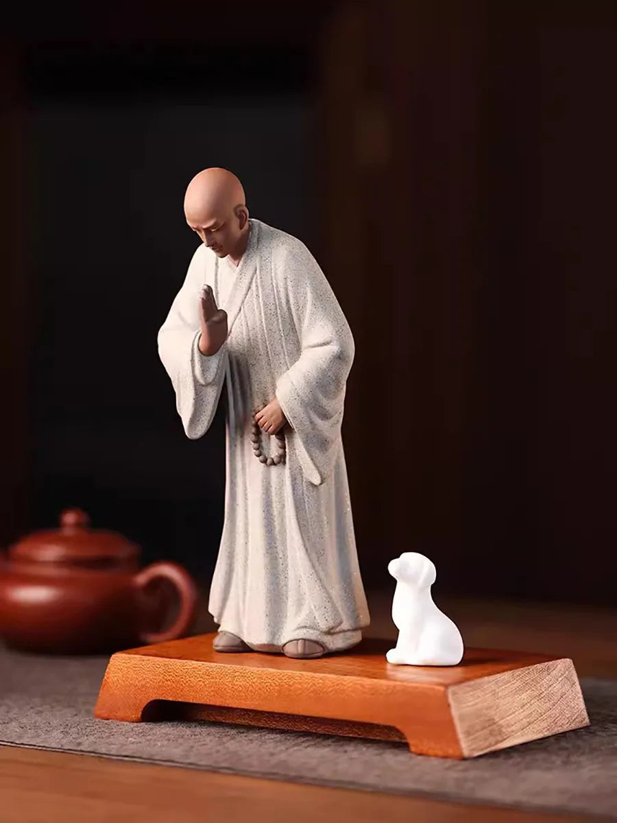 Zen Little Monk Buddhist Shami Meditation Sculpture Ceramic Figurines Tearoom Fengshui Chinese Statues for Decoration Gift