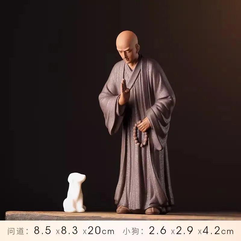 Zen Little Monk Buddhist Shami Meditation Sculpture Ceramic Figurines Tearoom Fengshui Chinese Statues for Decoration Gift