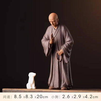 Zen Little Monk Buddhist Shami Meditation Sculpture Ceramic Figurines Tearoom Fengshui Chinese Statues for Decoration Gift