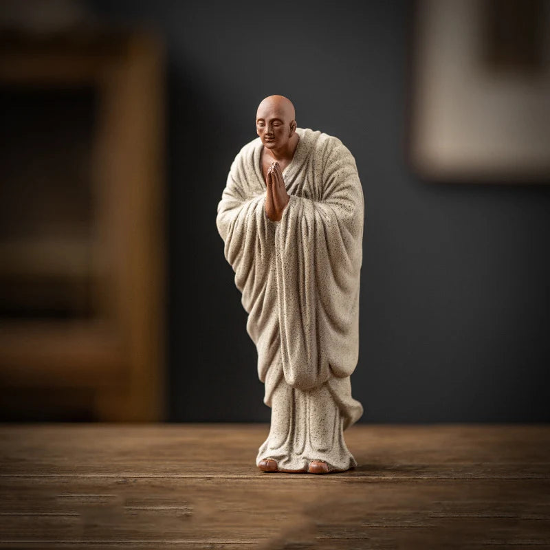 Zen Little Monk Buddhist Shami Meditation Sculpture Ceramic Figurines Tearoom Fengshui Chinese Statues for Decoration Gift