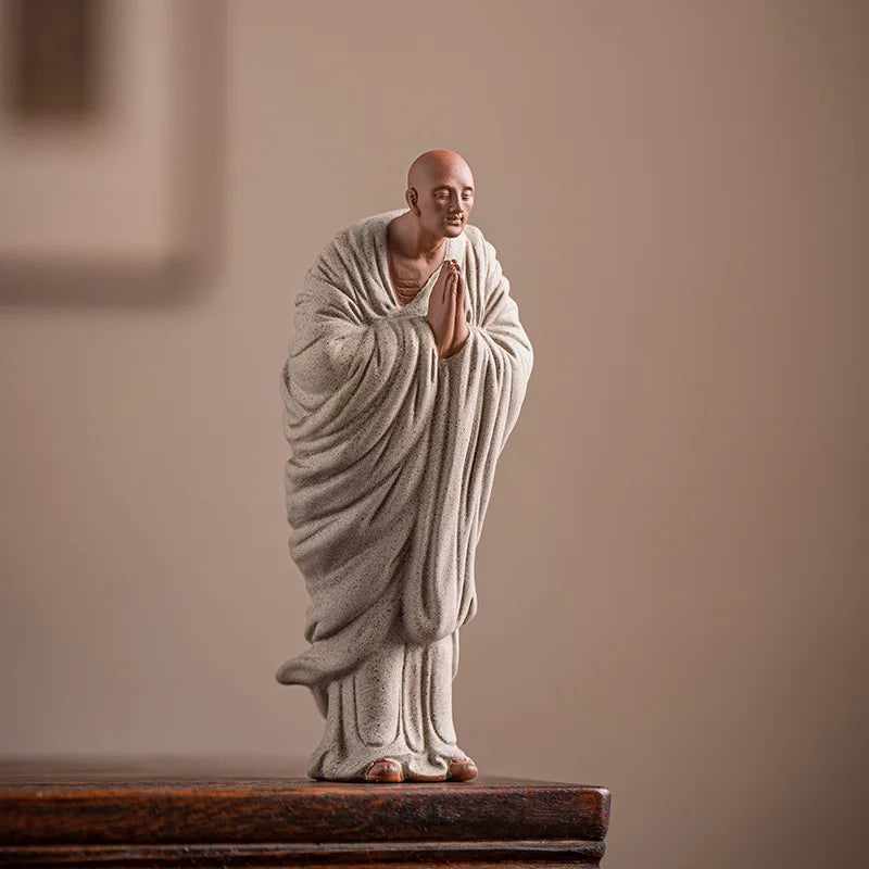 Zen Little Monk Buddhist Shami Meditation Sculpture Ceramic Figurines Tearoom Fengshui Chinese Statues for Decoration Gift