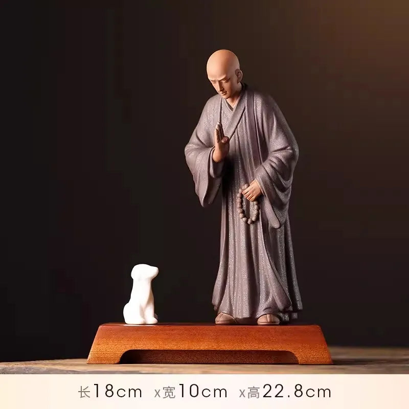 Zen Little Monk Buddhist Shami Meditation Sculpture Ceramic Figurines Tearoom Fengshui Chinese Statues for Decoration Gift