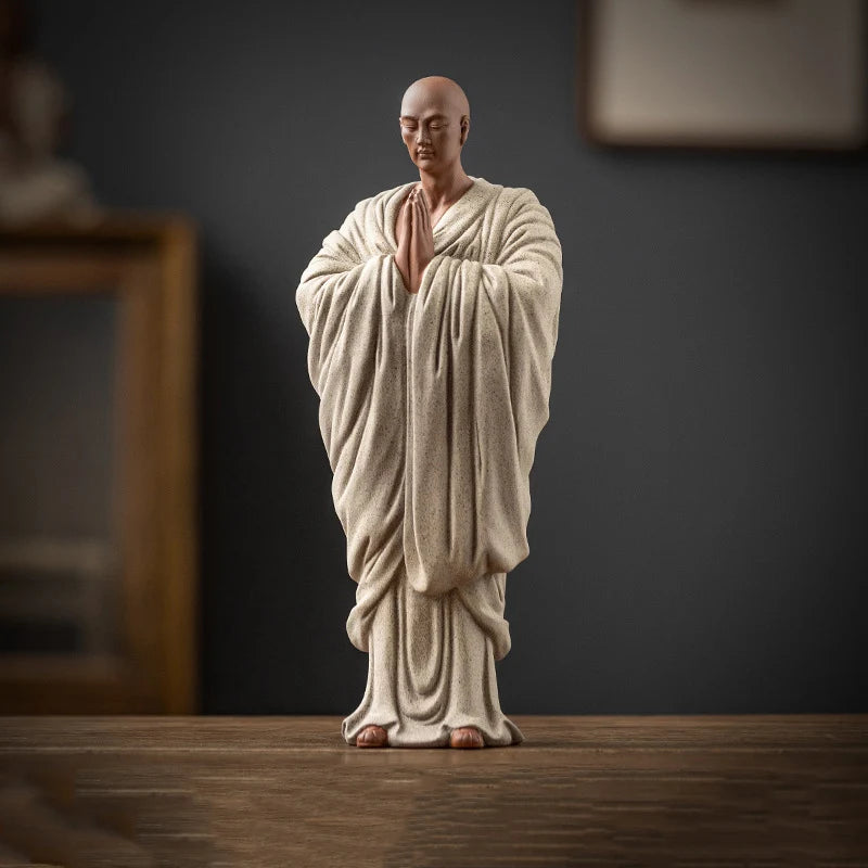 Zen Little Monk Buddhist Shami Meditation Sculpture Ceramic Figurines Tearoom Fengshui Chinese Statues for Decoration Gift