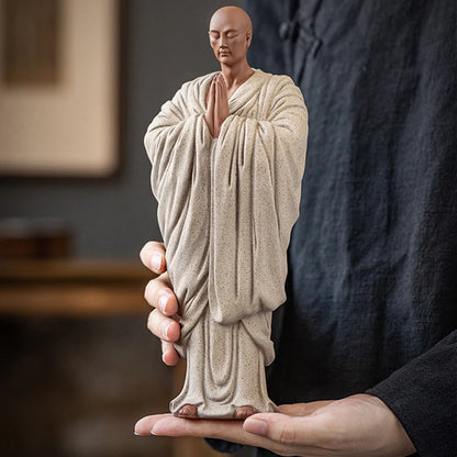 Zen Little Monk Buddhist Shami Meditation Sculpture Ceramic Figurines Tearoom Fengshui Chinese Statues for Decoration Gift