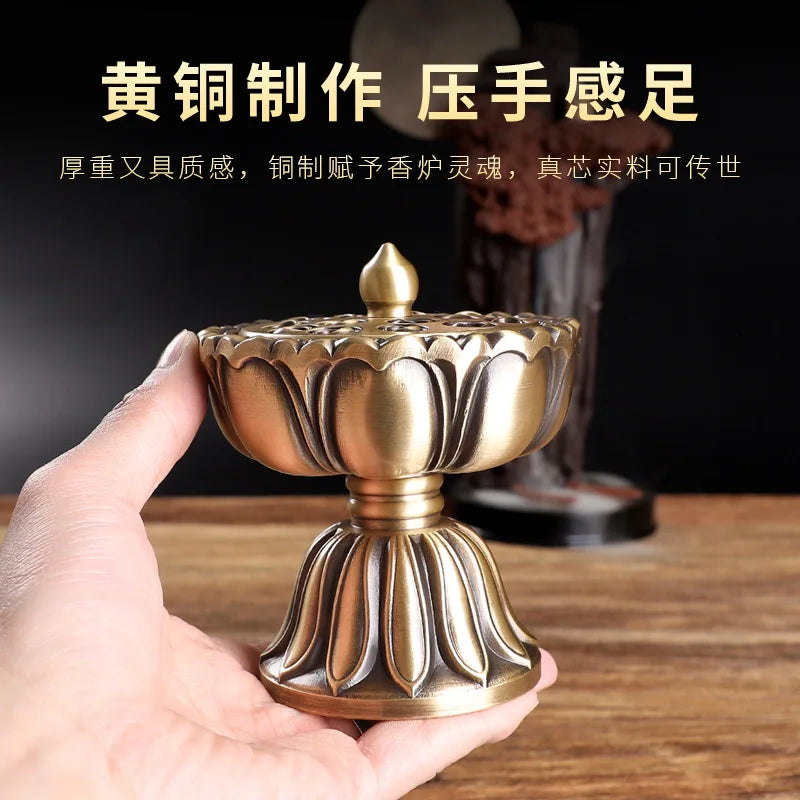 Zen Lotus Copper Incense Burner Pure Copper Antique Old Treasure Lotus Lamp Sandalwood Incense Burner Chinese Incense