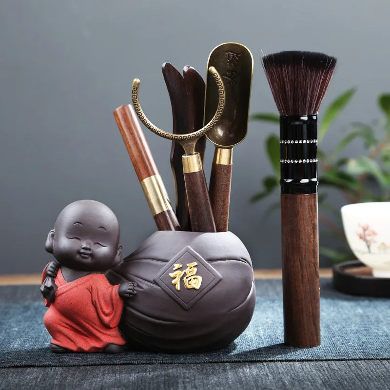 Zen Tea Ceremony Accessories Six Gentlemen Set Kung Fu Tea Set Purple Sand Ebony Wood Accessories Factory Direct Supply