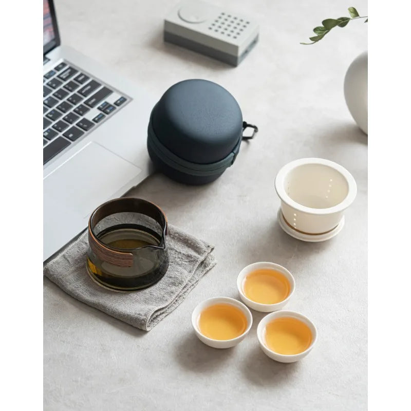 Zen Teapot and Tea Cup Set Kit 1 Bowl 3 Cups Household Tea Making Travel Tea Set Outdoor Portable Bag Chinese Tea Set Supplies