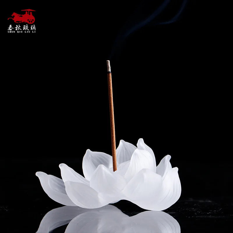 Zen incense burner Glass lotus incense stick lotus incense stick Incense holder household buddha supplies ornament household Bud