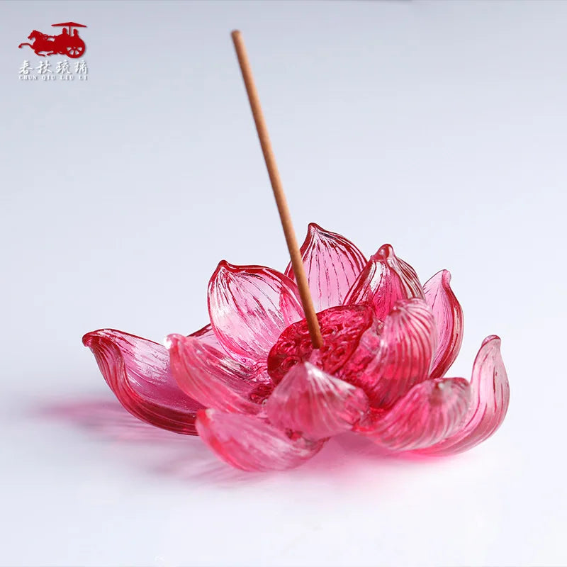 Zen incense burner Glass lotus incense stick lotus incense stick Incense holder household buddha supplies ornament household Bud