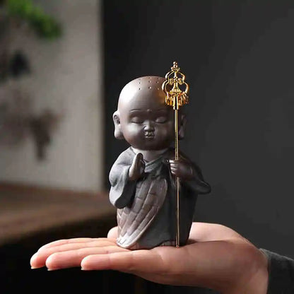 Zen style handmade monk buddha yixing zisha purple clay tea pet home decoration desk table pet Chinese tea play on sales small