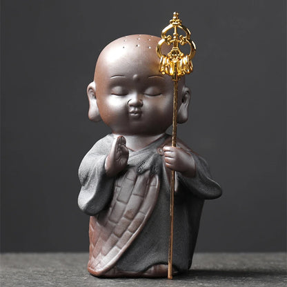 Zen style handmade monk buddha yixing zisha purple clay tea pet home decoration desk table pet Chinese tea play on sales small