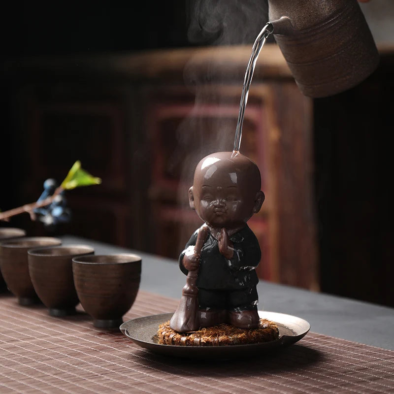 Zen style handmade monk buddha yixing zisha purple clay tea pet home decoration desk table pet Chinese tea play on sales small