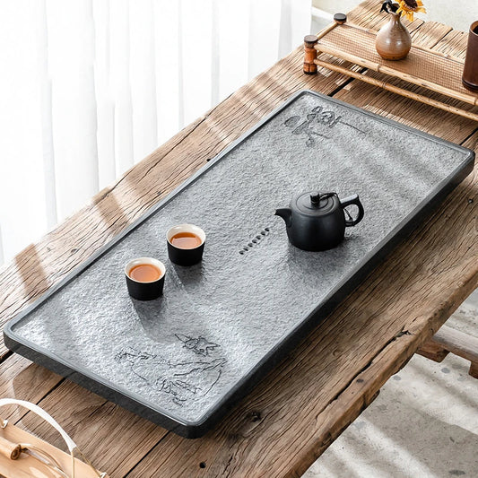 Zen style stone tea tray water draining tea boat for kungfu tea set water reservoir serving trays rectangle heavy multi size new