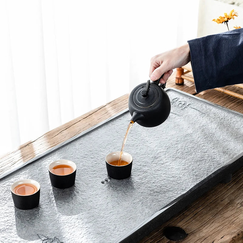 Zen style stone tea tray water draining tea boat for kungfu tea set water reservoir serving trays rectangle heavy multi size new