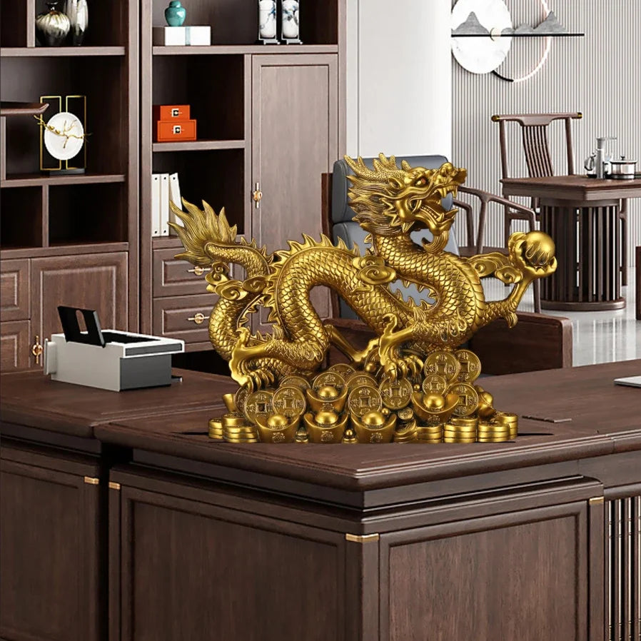 Zhao Cai Ancient Bronze Five Claw Golden Dragon Decoration Zhaocai Office Living Room Entrance Craft Zodiac Bronze Dragon Mascot