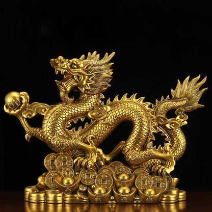 Zhao Cai Ancient Bronze Five Claw Golden Dragon Decoration Zhaocai Office Living Room Entrance Craft Zodiac Bronze Dragon Mascot