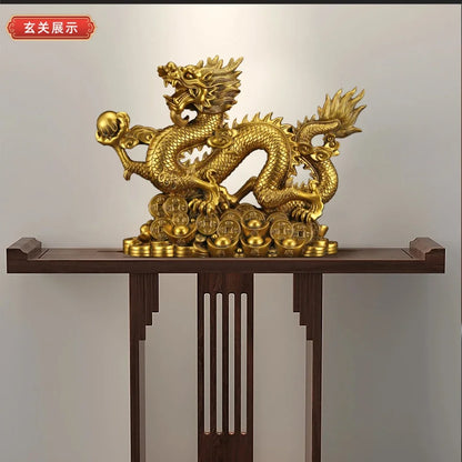 Zhao Cai Ancient Bronze Five Claw Golden Dragon Decoration Zhaocai Office Living Room Entrance Craft Zodiac Bronze Dragon Mascot