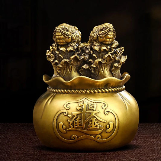 Zhaocai All Copper Golden Toad Treasure Pot Ornaments Attract Wealth Cabbage Living Room TV Cabinet Office Decor Opening Gift