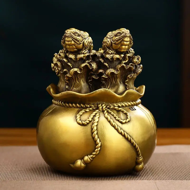 Zhaocai All Copper Golden Toad Treasure Pot Ornaments Attract Wealth Cabbage Living Room TV Cabinet Office Decor Opening Gift