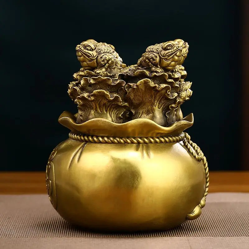 Zhaocai All Copper Golden Toad Treasure Pot Ornaments Attract Wealth Cabbage Living Room TV Cabinet Office Decor Opening Gift