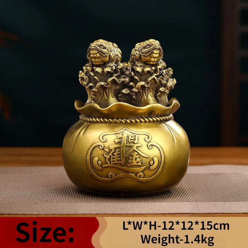 Zhaocai All Copper Golden Toad Treasure Pot Ornaments Attract Wealth Cabbage Living Room TV Cabinet Office Decor Opening Gift