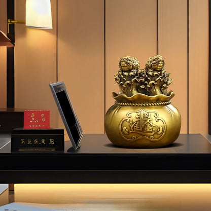 Zhaocai All Copper Golden Toad Treasure Pot Ornaments Attract Wealth Cabbage Living Room TV Cabinet Office Decor Opening Gift