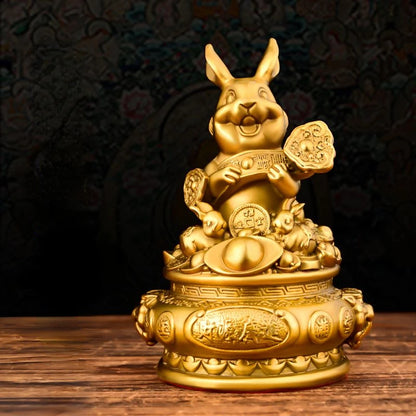 Zhaocai Brass Rabbit Ornament Lucky Rabbit in Hand with A Bright Future Home and Living Room Decoration Craft