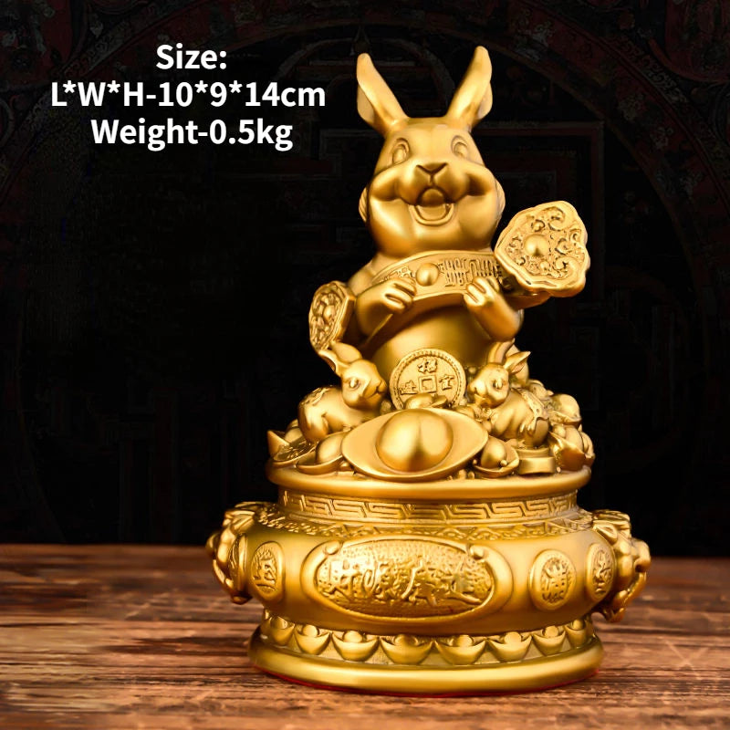 Zhaocai Brass Rabbit Ornament Lucky Rabbit in Hand with A Bright Future Home and Living Room Decoration Craft