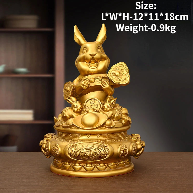 Zhaocai Brass Rabbit Ornament Lucky Rabbit in Hand with A Bright Future Home and Living Room Decoration Craft