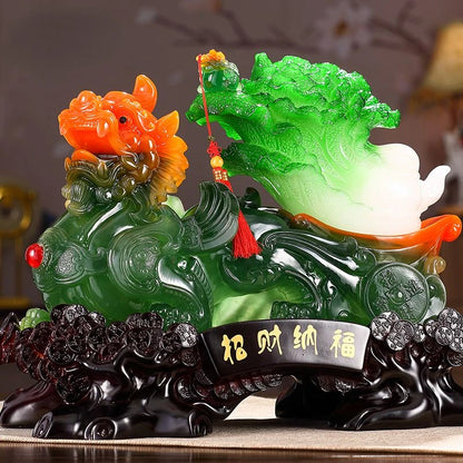 Zhaocai Pixiu Jade Cabbage Decoration Three Legged Golden Toad Crafts Office Store Relocation Opening Gift