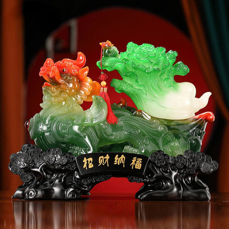 Zhaocai Pixiu Jade Cabbage Decoration Three Legged Golden Toad Crafts Office Store Relocation Opening Gift