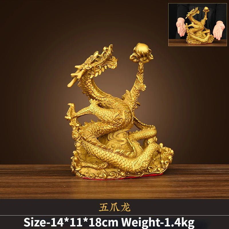 Zhaocai Pure Brass Dragon Teng Four Seas Xiangyun Dragon Pair Crafts Decoration Home Living Room Office Xiaolong