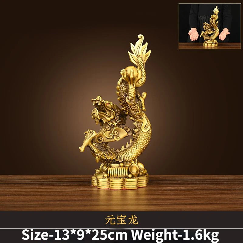 Zhaocai Pure Brass Dragon Teng Four Seas Xiangyun Dragon Pair Crafts Decoration Home Living Room Office Xiaolong