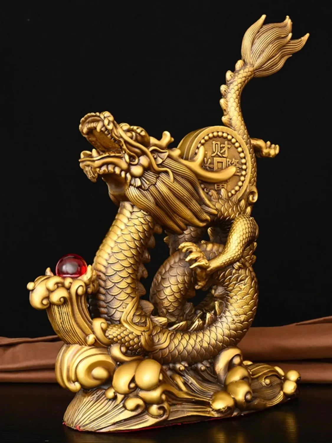 Zhaocai Pure Copper Dragon Ornament Coiled Dragon Column Five Clawed Green Dragon Playing with Pearls Decoration