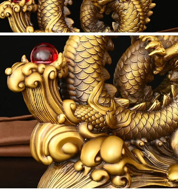 Zhaocai Pure Copper Dragon Ornament Coiled Dragon Column Five Clawed Green Dragon Playing with Pearls Decoration