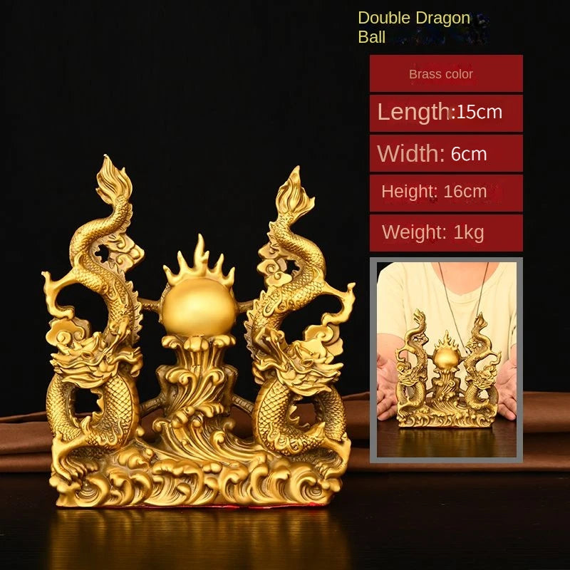 Zhaocai Pure Copper Dragon Ornament Coiled Dragon Column Five Clawed Green Dragon Playing with Pearls Decoration