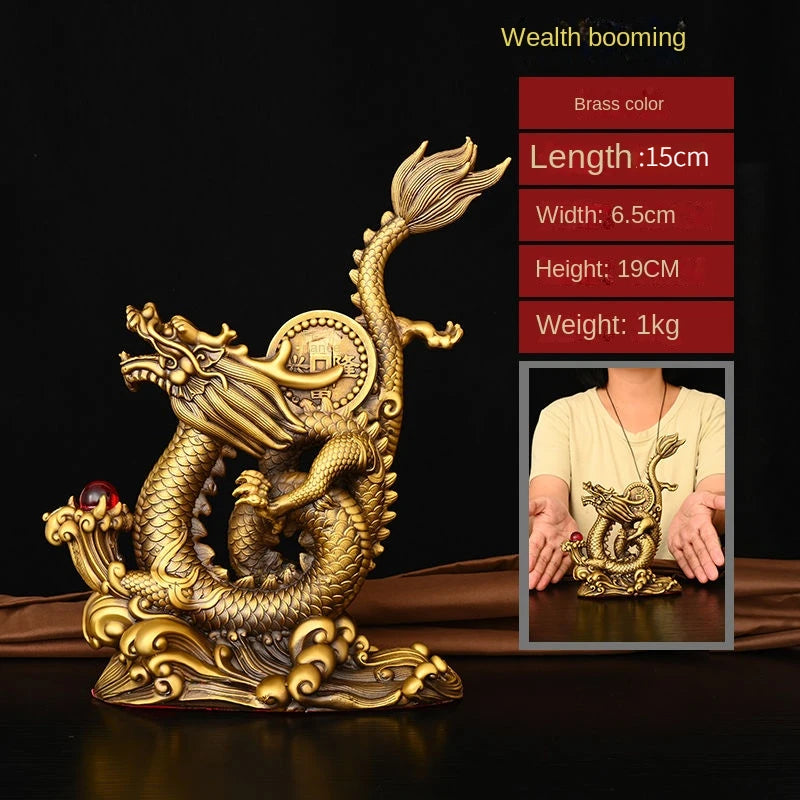 Zhaocai Pure Copper Dragon Ornament Coiled Dragon Column Five Clawed Green Dragon Playing with Pearls Decoration