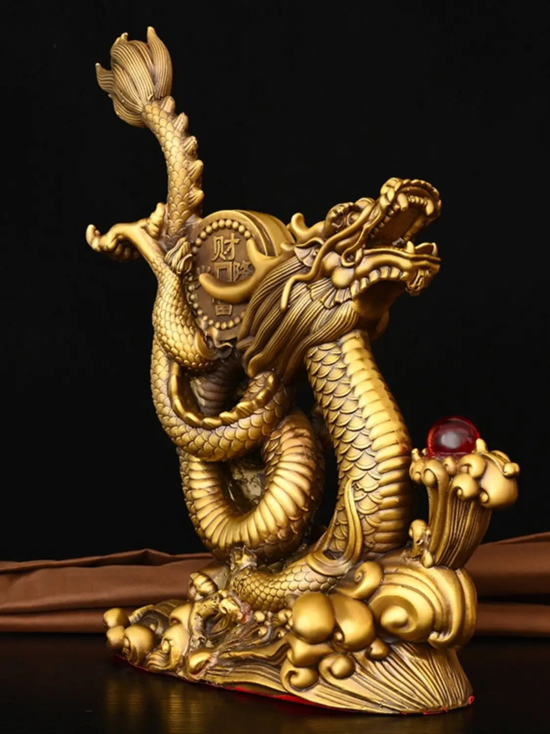 Zhaocai Pure Copper Dragon Ornament Coiled Dragon Column Five Clawed Green Dragon Playing with Pearls Decoration