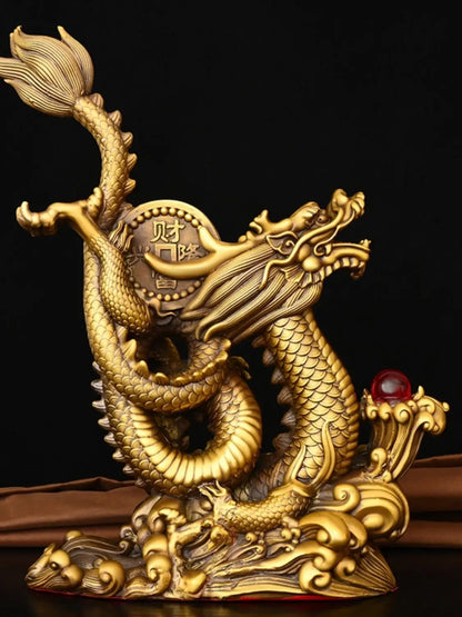 Zhaocai Pure Copper Dragon Ornament Coiled Dragon Column Five Clawed Green Dragon Playing with Pearls Decoration