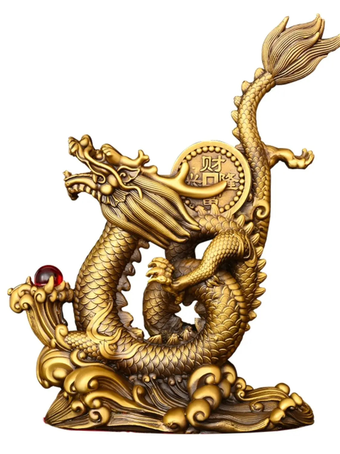 Zhaocai Pure Copper Dragon Ornament Coiled Dragon Column Five Clawed Green Dragon Playing with Pearls Decoration