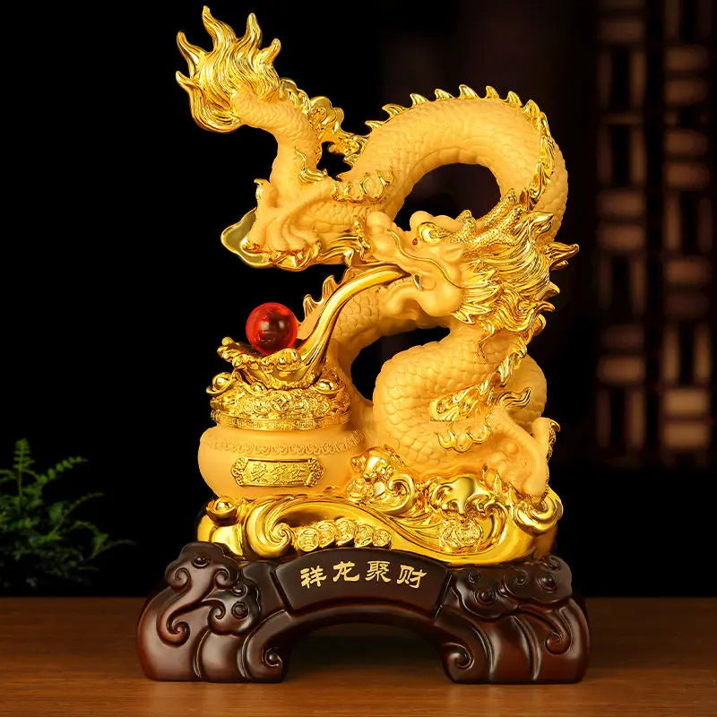 Zhaocai Treasure Bowl Golden Dragon Ornaments The Year of The Loong Lucky Dragon Office Living Room Entrance Decoration Gift