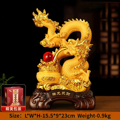 Zhaocai Treasure Bowl Golden Dragon Ornaments The Year of The Loong Lucky Dragon Office Living Room Entrance Decoration Gift